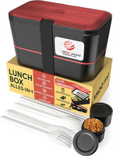 Umami krabička na oběd pro dospělé, 4 netěsnící stohovací bento box na příbory a přihrádky, krabička na oběd pro dospělé, nádoba na saláty, piknikový / stolní obědový box, šedá uhlí, 1500 ml Naty Shop boxy na uskladnění potravin Černý palisandr L - 1500 ml další stohovatelné uvnitř