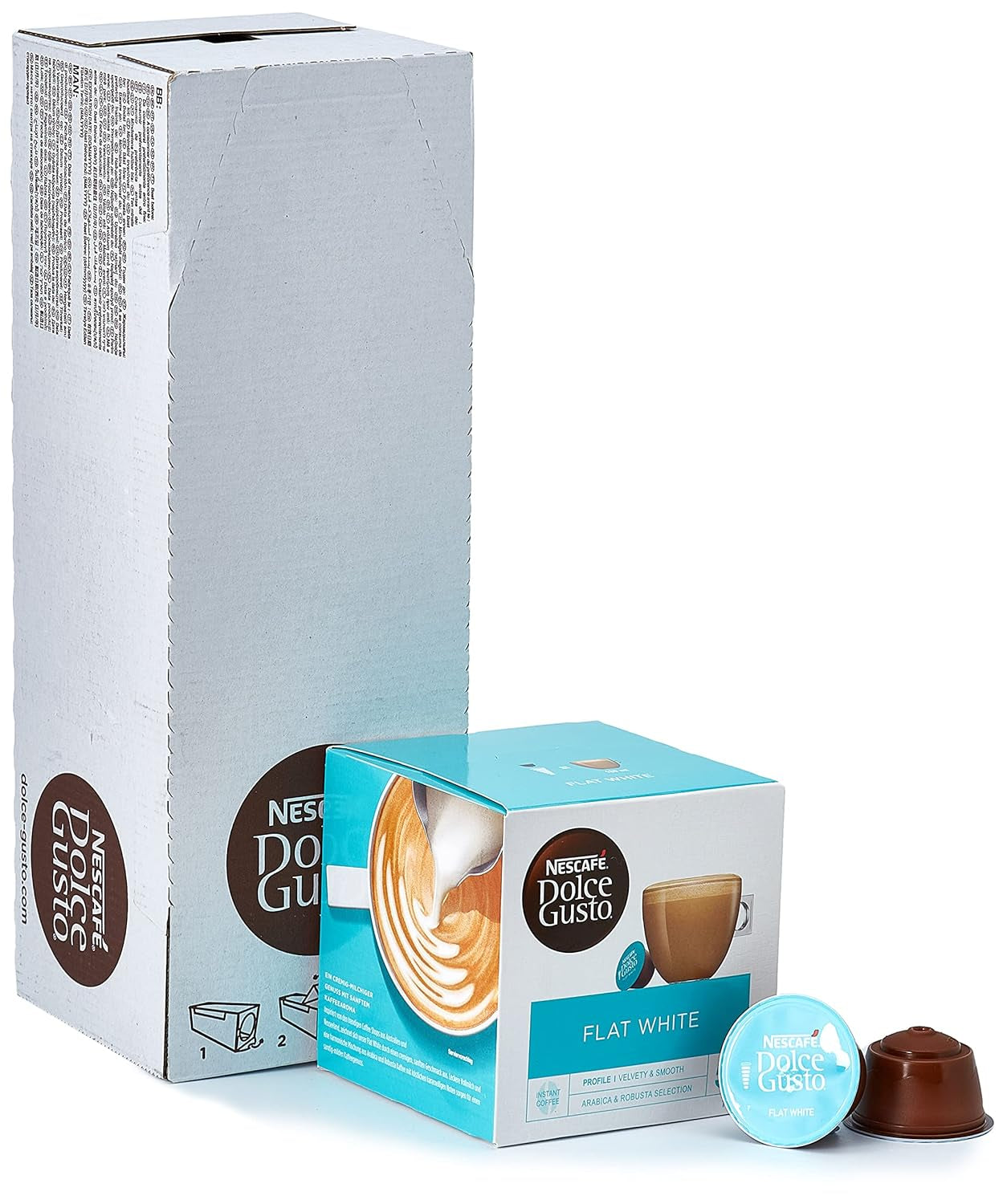 Flat White, 48 Kaffeekapseln, Arabica und Robusta Bohnen & Latte Macchiato Caramel, 48 Kaffeekapseln