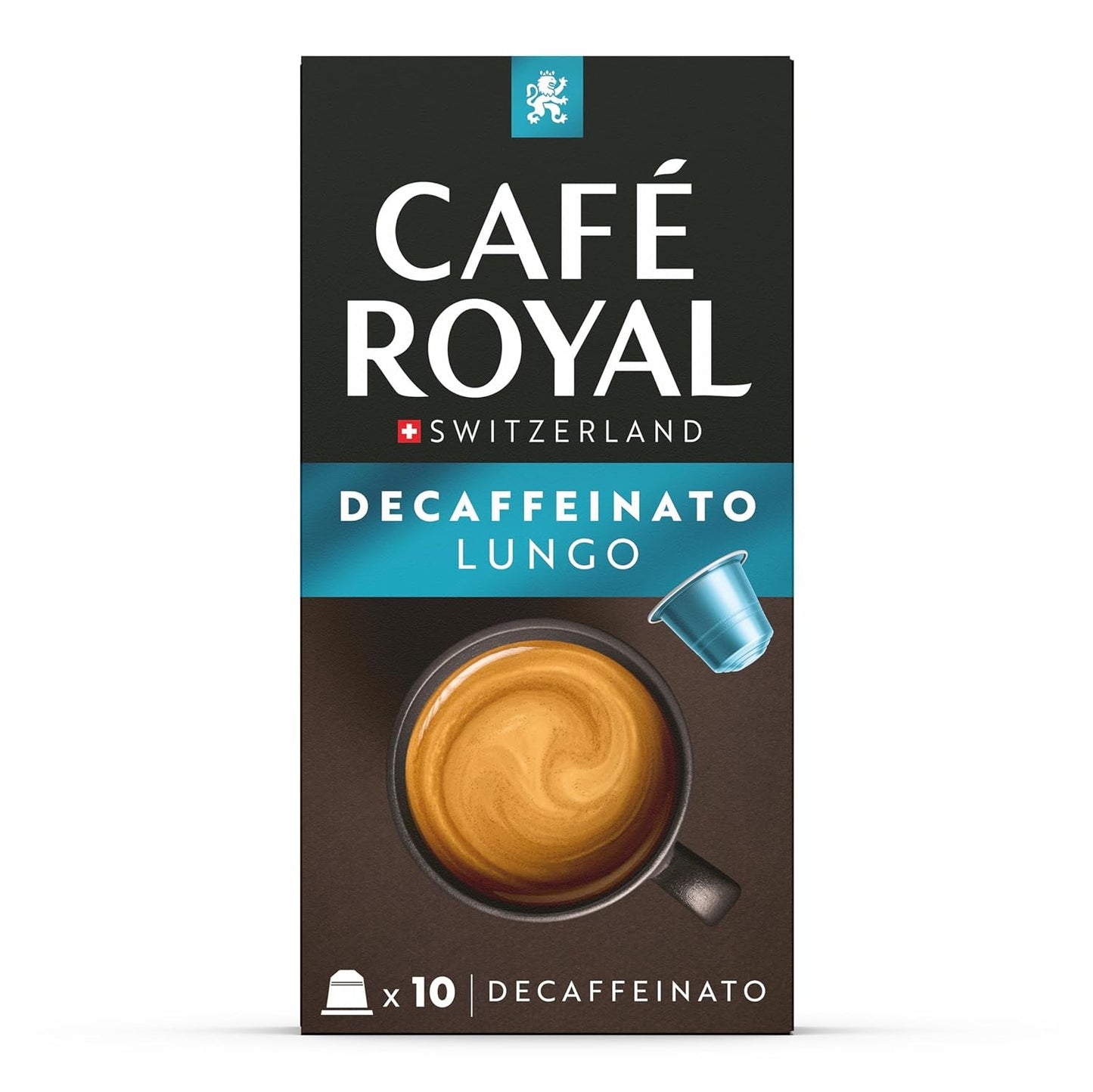 Café Royal Lungo Decaffeinato – kávové kapsle kompatibilní s Nespresso®, 100 % Arabica, Intensität 5/12, Rainforest Alliance, bez kofeinu, 100 kapslí