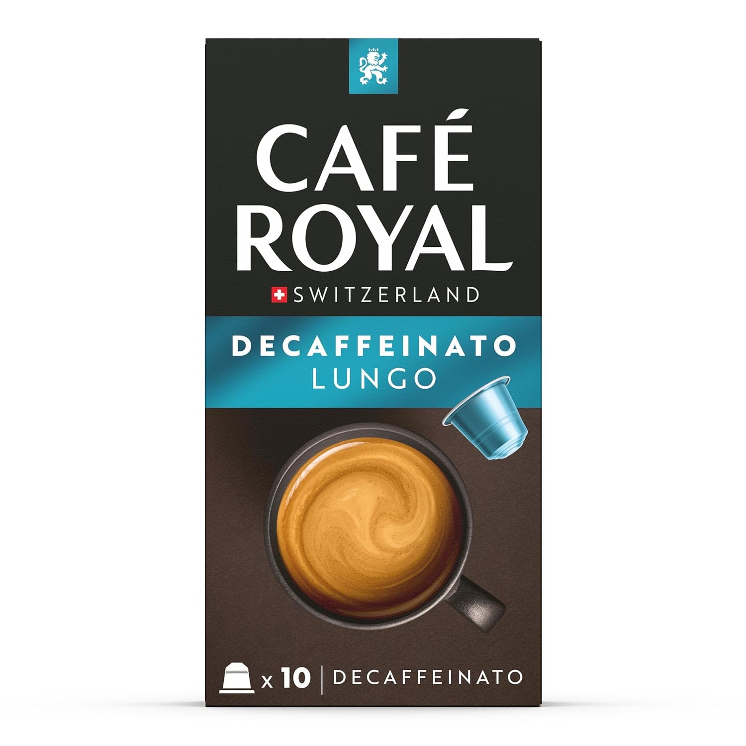 Café Royal Lungo Decaffeinato – kávové kapsle kompatibilní s Nespresso®, 100 % Arabica, Intensität 5/12, Rainforest Alliance, bez kofeinu, 100 kapslí