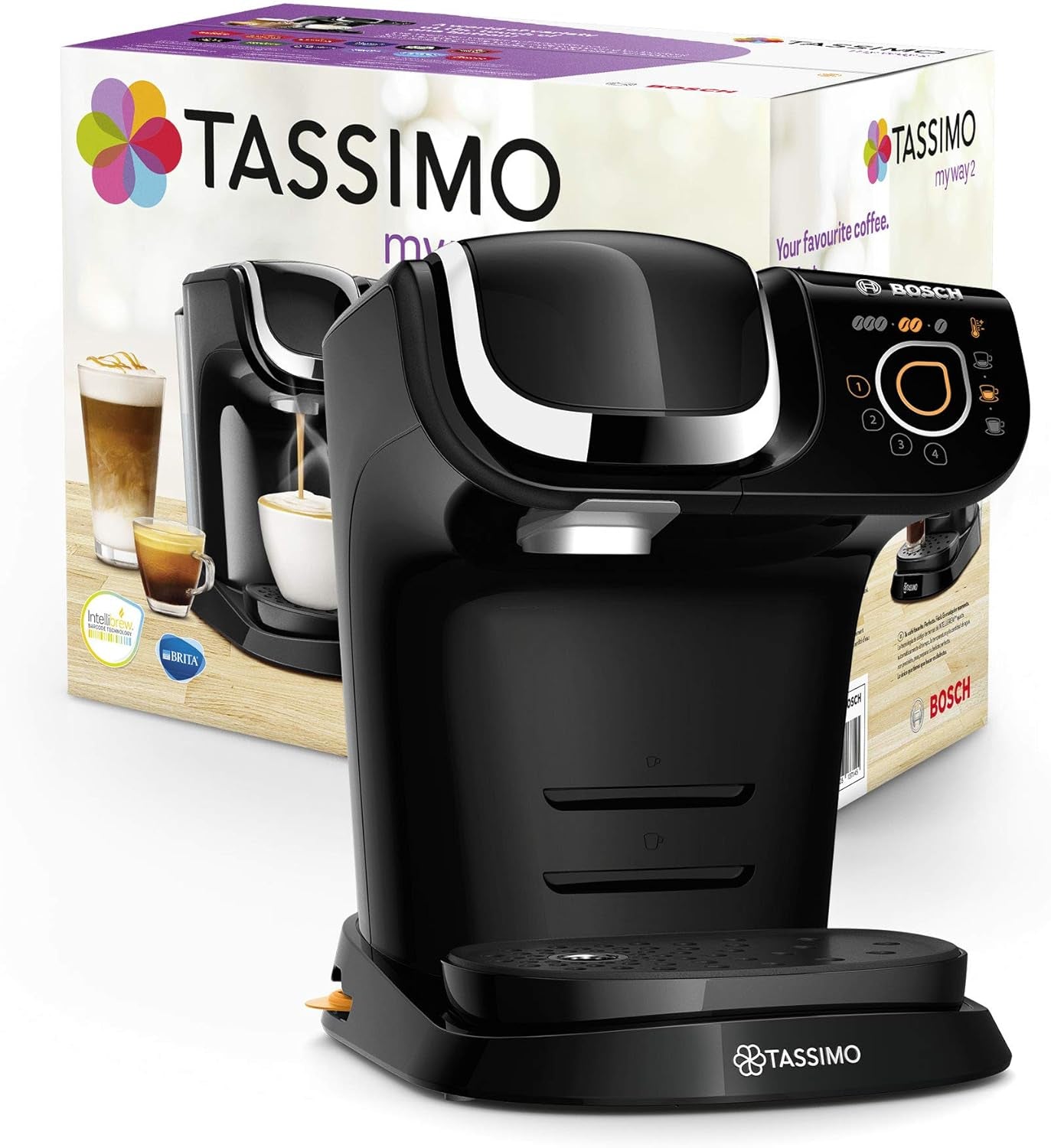 Espresso kávovar Tassimo My Way se 2 kapslemi TAS6502 s vodním filtrem, 70+ nápojů, přizpůsobení nápojů, rozmanitost kávy, snadné vaření, 1500 W, černá