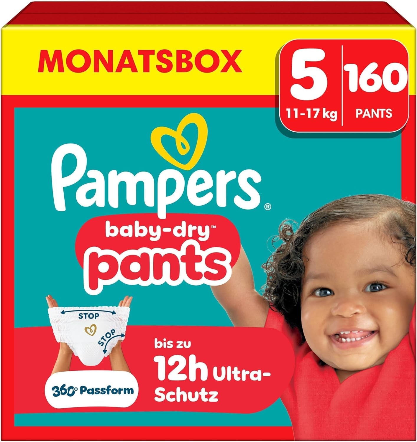 Pampers Baby-Dry Pants Größe 5, 160 Stück, 11kg-17kg, 360° auslaufsichere Vhodné pro den i noc