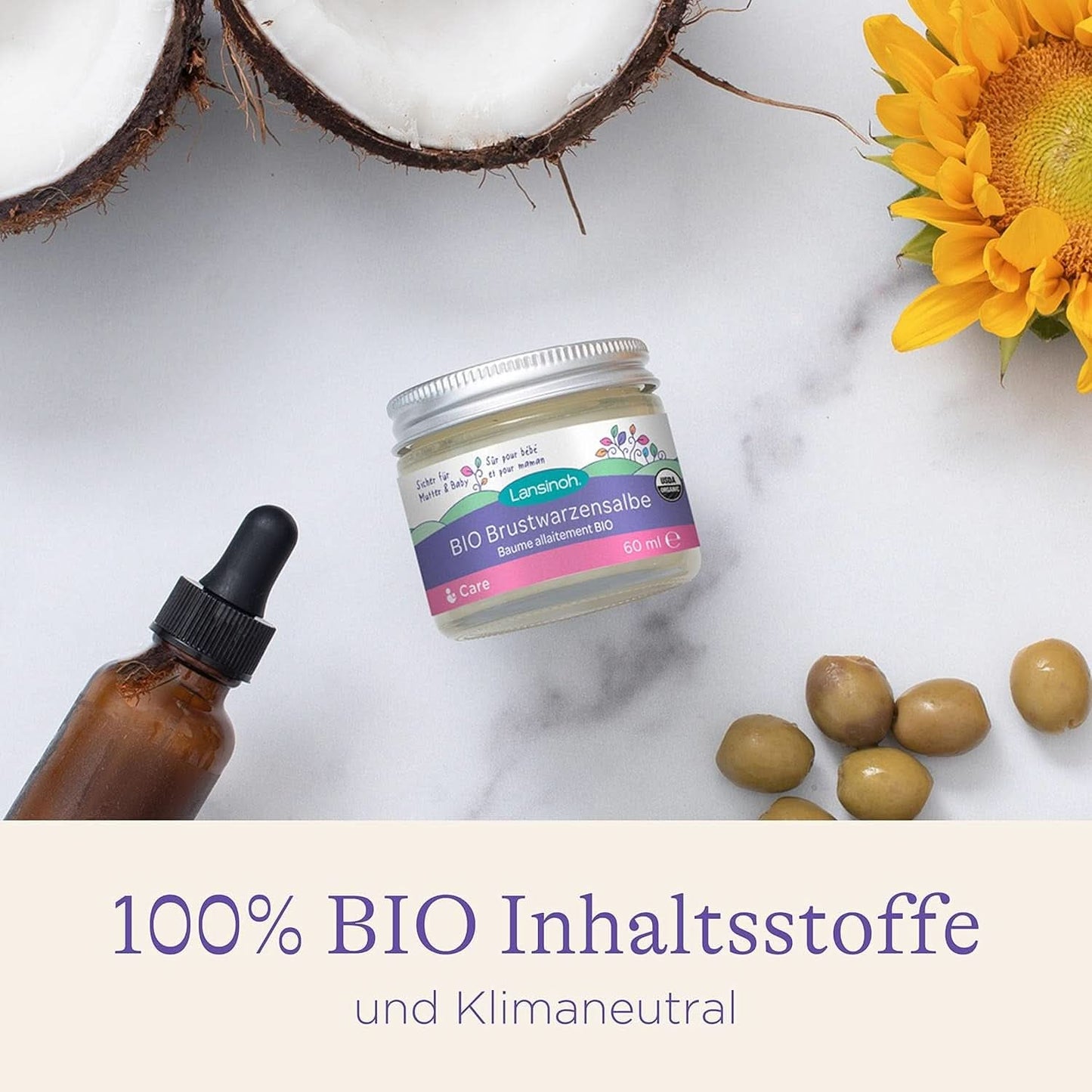 Lansinoh BIO Brustwarzensalbe, 60 ml - Natürliche Pflege Empfindlicher Brustwarzen Und Trockener Haut - Klimaneutral Příslušenství Jídlo a kojení Baby Naty Shop