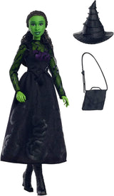 Módní panenka Mattel Wicked Elphaba a doplňky se zelenou pletí, vlasy s černým copánkem, různé možné pozice a vzhled odnímatelných plesových šatů, HXT62, [vícebarevné]