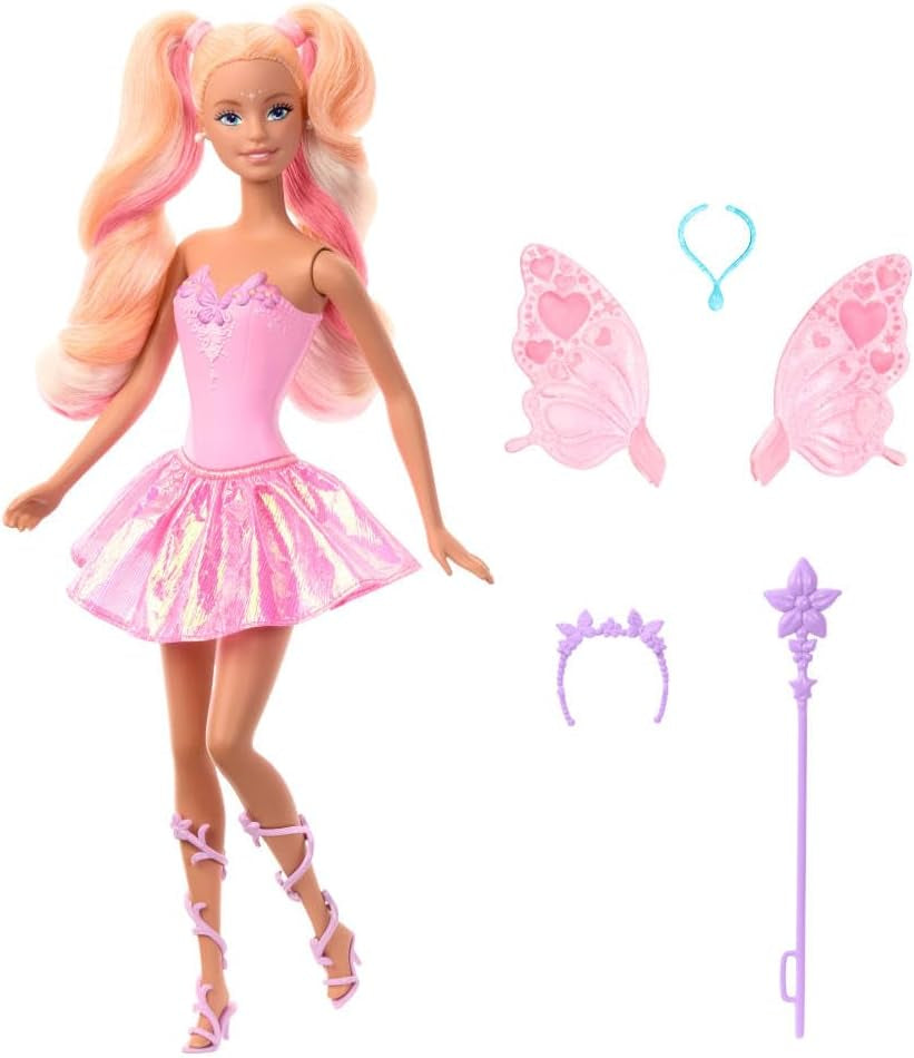 Mattel Barbie panenka s kouzelnou hůlkou a módními doplňky, fantasy motiv s křídly a oblečením měnícím barvy, JCP76, [vícebarevné]