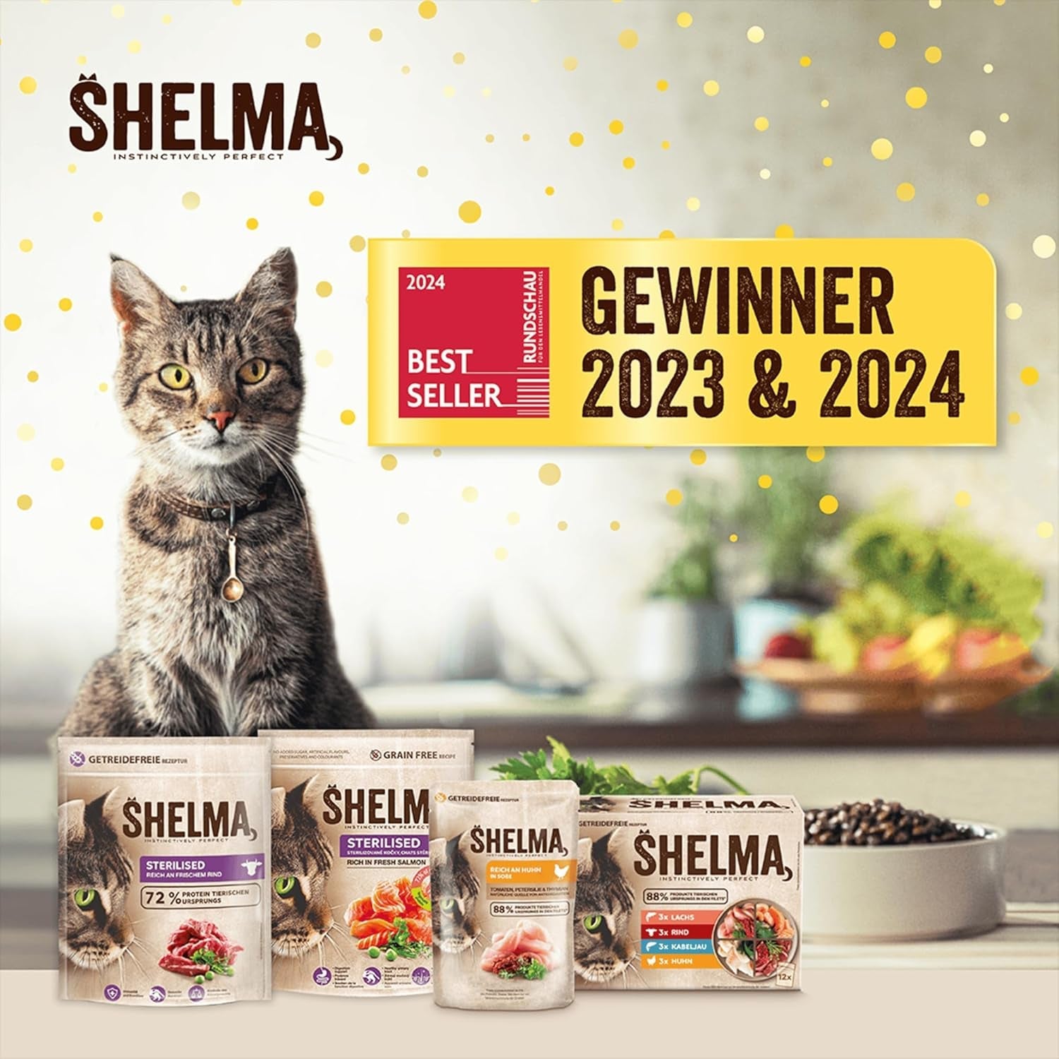 Mokré krmivo pro kočky Shelma s kuřecím masem v rajčatové a bylinkové omáčce – kompletní krmivo bez obilovin s vysokým obsahem masa – 28 x 85 g (2,38 kg)