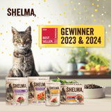 Shelma Katzen-Nassfutter mit Lachs in Sauce und Spirulina – Getreidefreies Alleinfuttermittel mit Hohem Fleischanteil – 28 x 85 g (2,4 kg)