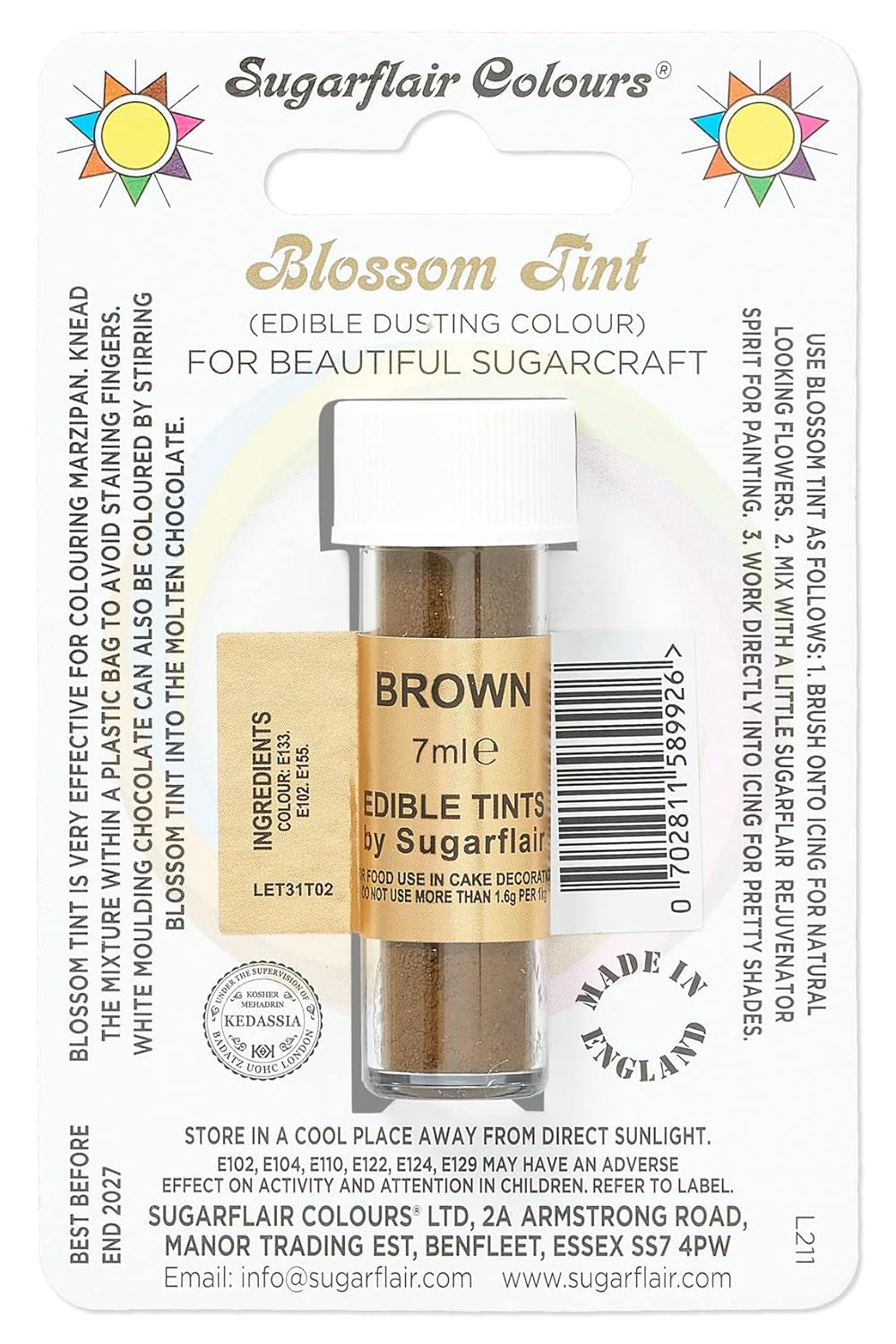 Potravinářské barvivo v prášku Sugarflair Blossom Tint Dusting brown - Potravinářské barvivo v prášku na zdobení barevné cukrové pasty, fondánu, polevy, čokolády, máslového krému, makronek - 7 ml