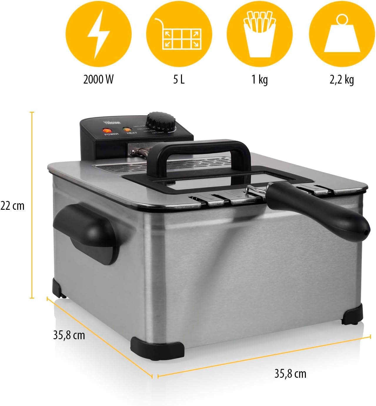Fritéza Tristar, 1 velký koš a 2 malé koše, nastavitelný termostat, chladicí zóna, 5 litrů, 2000 W, FR-6949 Appliances Naty Shop