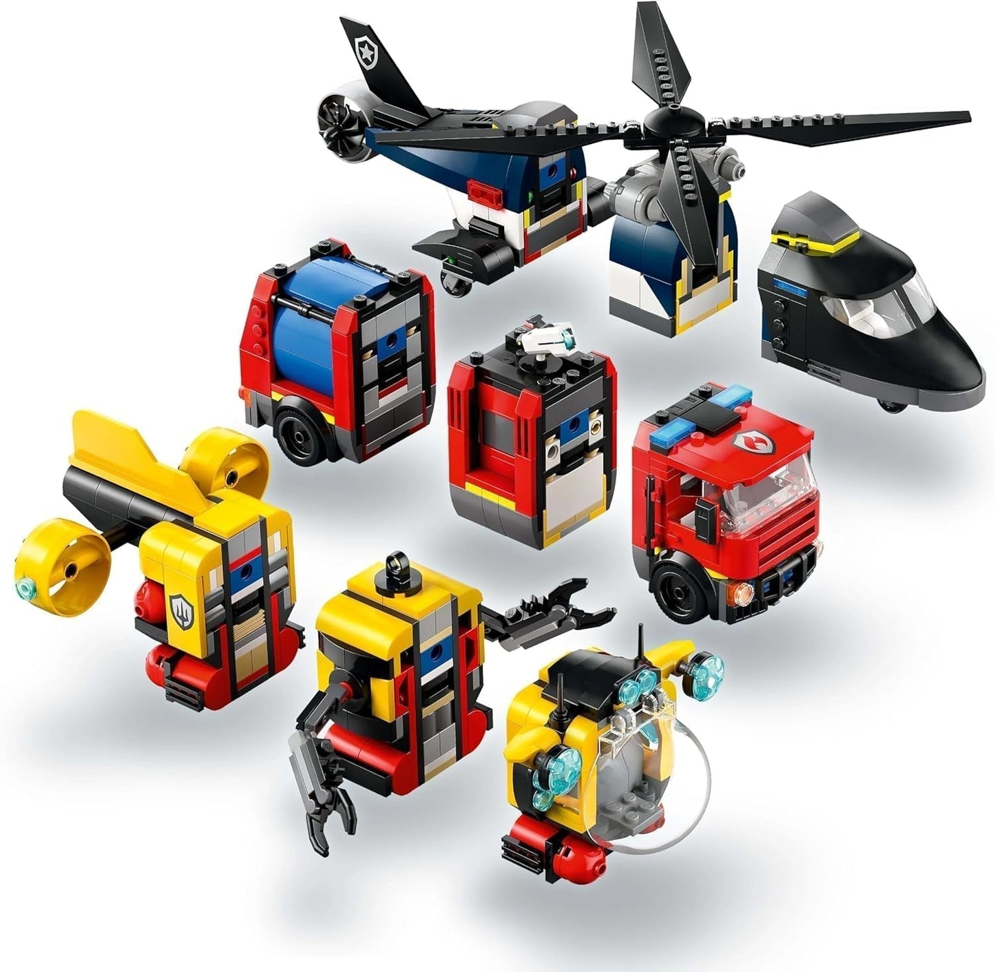 Kombinovaná sada LEGO City s helikoptérou, lvím autem a ponorkou a 3 minifigurkami - sestavitelná autíčka pro chlapce a dívky od 7 let - dárek k narozeninám a svátku 60462 Stavebnice Besuche den LEGO-Store