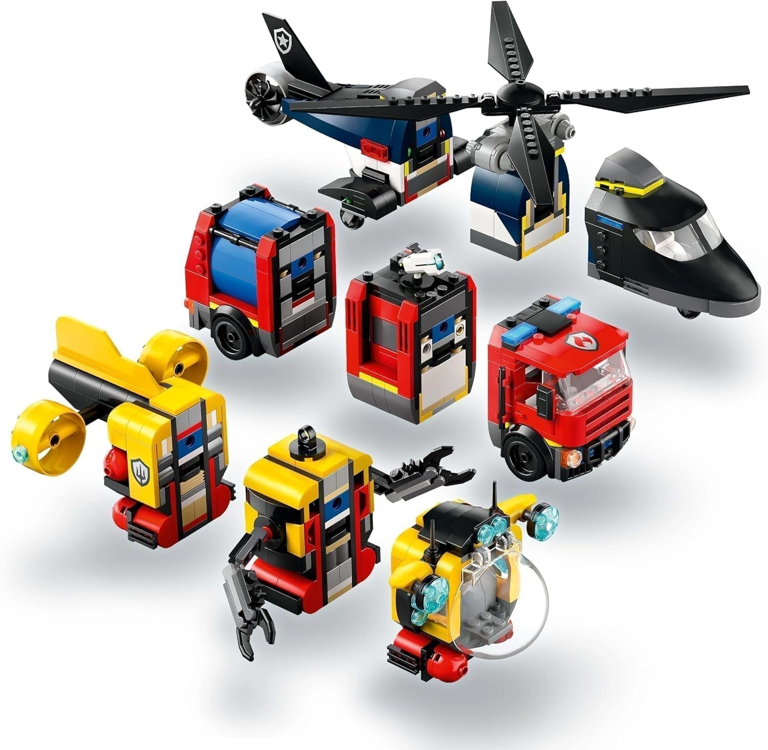 Kombinovaná sada LEGO City s helikoptérou, lvím autem a ponorkou a 3 minifigurkami - sestavitelná autíčka pro chlapce a dívky od 7 let - dárek k narozeninám a svátku 60462 Stavebnice Besuche den LEGO-Store