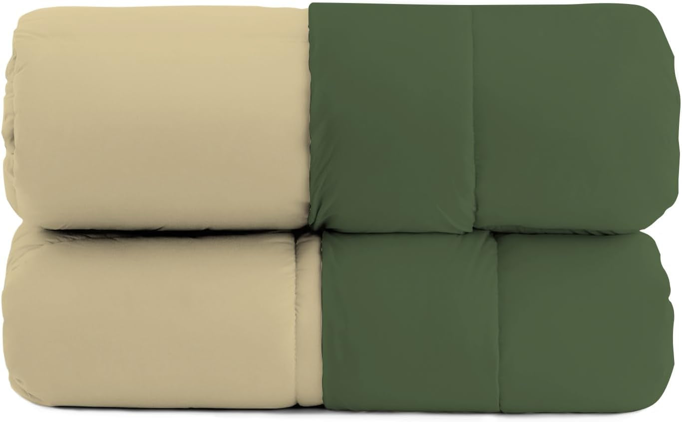 Základní zimní přikrývka hladká i podšitá, tmavě zelená / krémová, 200X245Cm Přikrývky a přikrývky Naty Shop