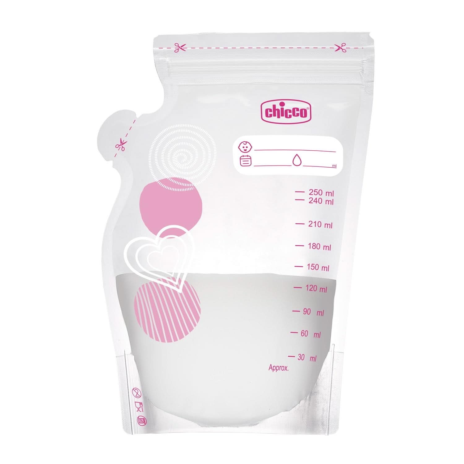 Chicco sáček na mléko s 30 kusy, nepropustný, 250 ml Příslušenství Potraviny a kojení Bebe Naty Shop