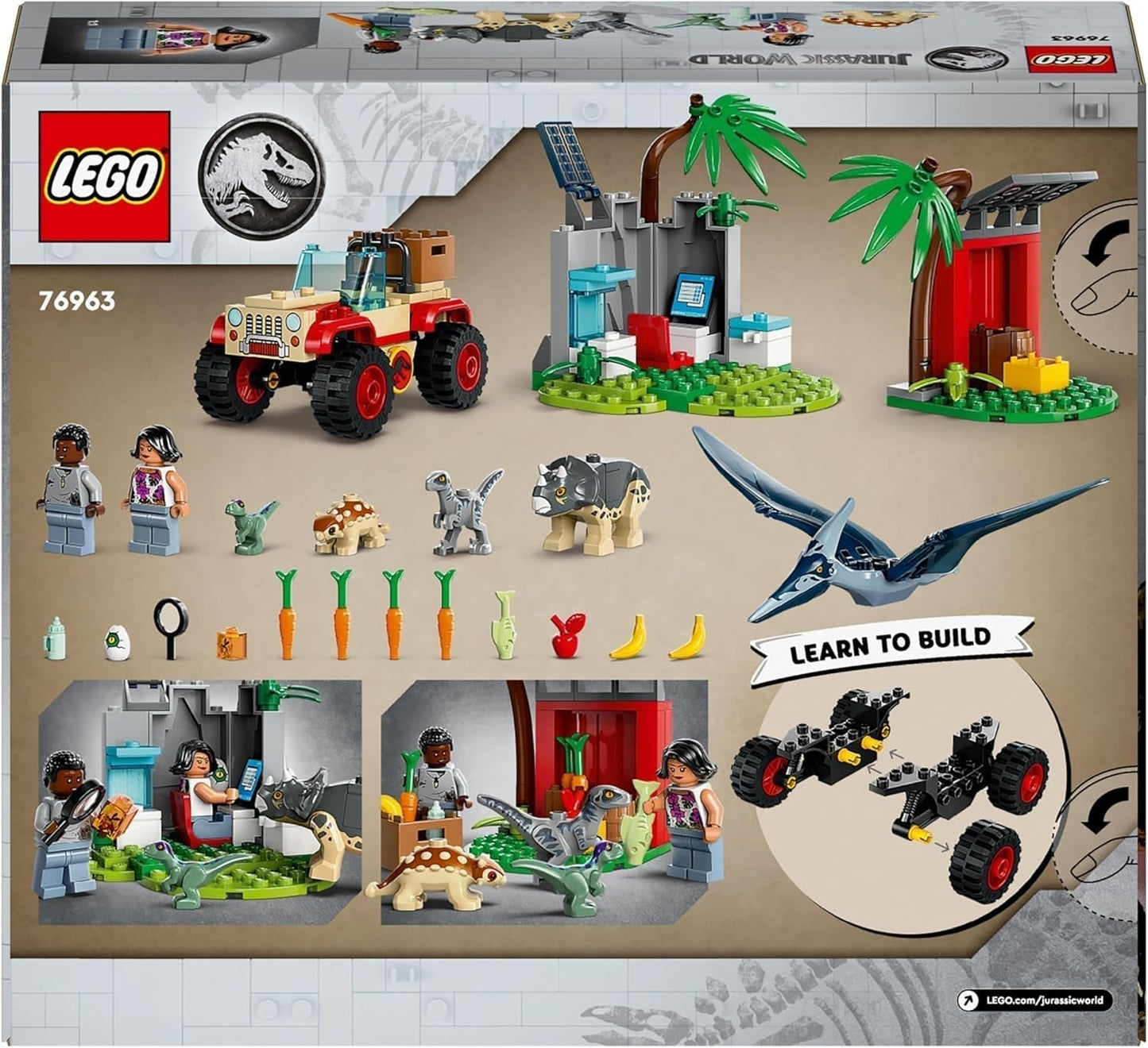LEGO Jurassic World Rescue Center for Baby Dinosaurs, sada s malými figurkami dinosaurů včetně Triceratopse, Ankylosaura a Velociraptora, stavebnicový dárek pro chlapce a dívky od 4 let 76963 Stavebnice Besuche den LEGO-Store