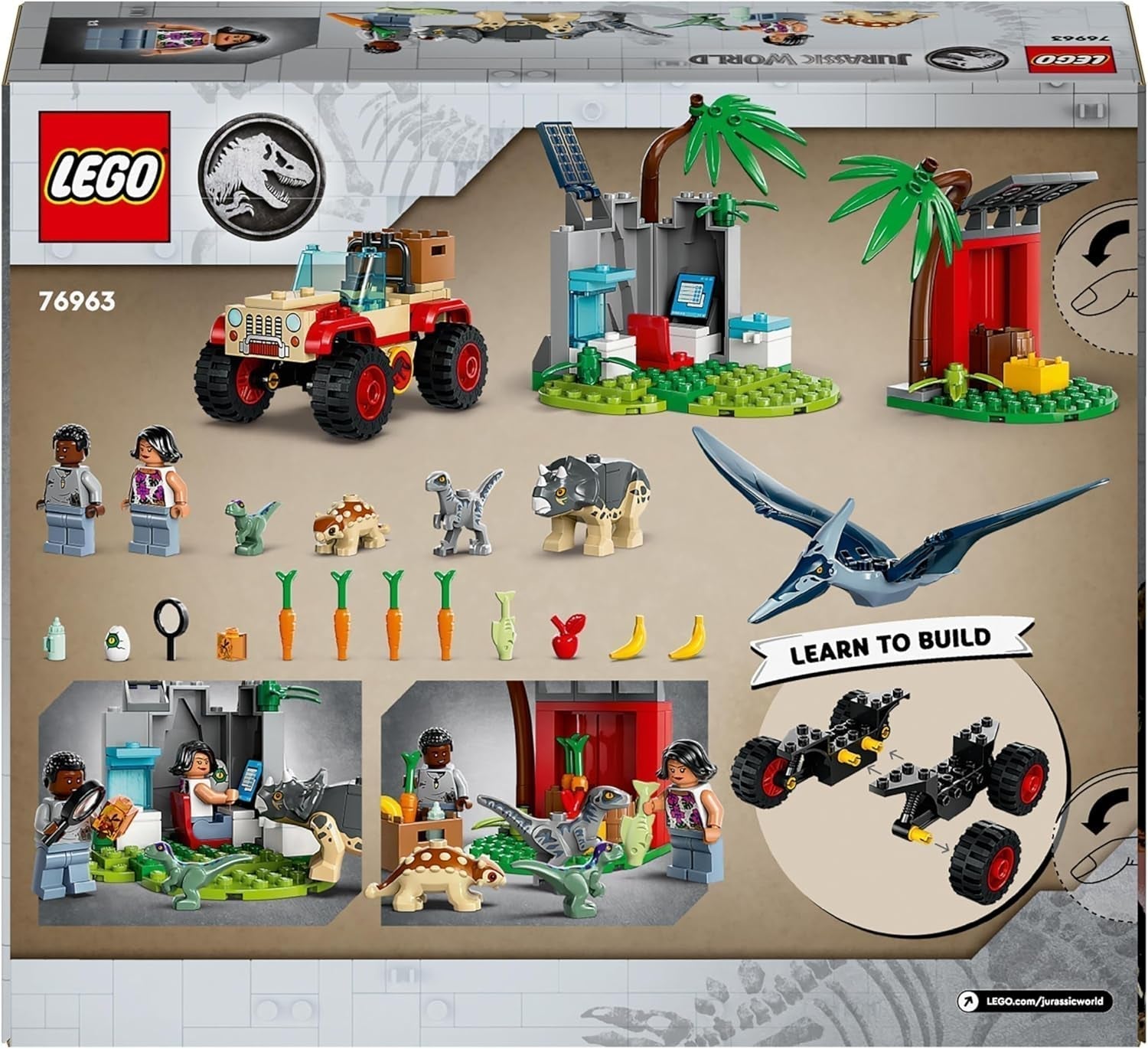 LEGO Jurassic World Rescue Center for Baby Dinosaurs, sada s malými figurkami dinosaurů včetně Triceratopse, Ankylosaura a Velociraptora, stavebnicový dárek pro chlapce a dívky od 4 let 76963 Stavebnice Besuche den LEGO-Store