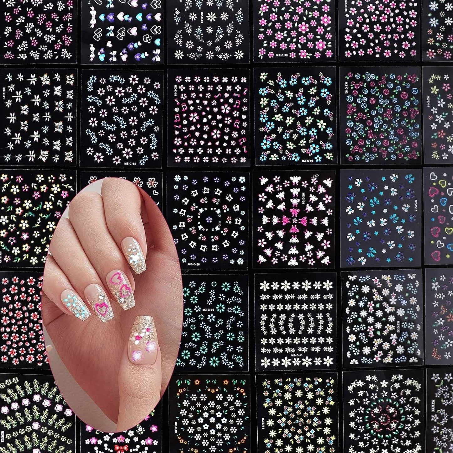 3D Nálepka na nehty 30 Blatt Nálepka na nehty Selbtklebend Blumen Blumenherzform Nálepka na nehty Nageldesign Nageldesign Zubehör Nagelaufkleber Für DIY Dekorationen, Maniküre, Handyhüllen