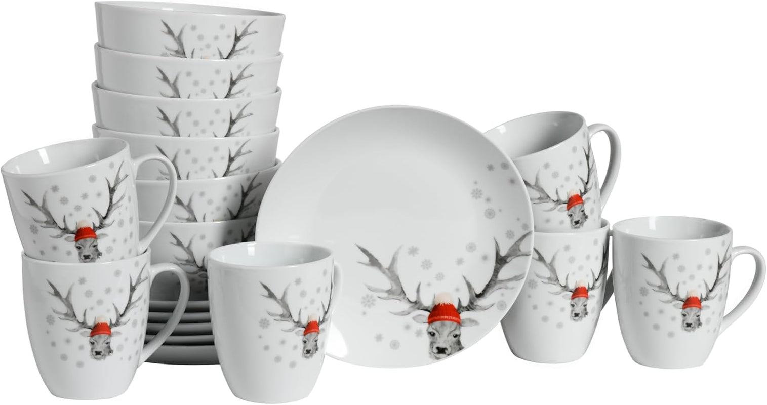 CreaTable, 21498, Luna Hirsch Series, 18dílná sada nádobí pro 6, Porcelánová snídaňová sada, Vhodné do myčky a mikrovlnné trouby, Kvalitní výroba