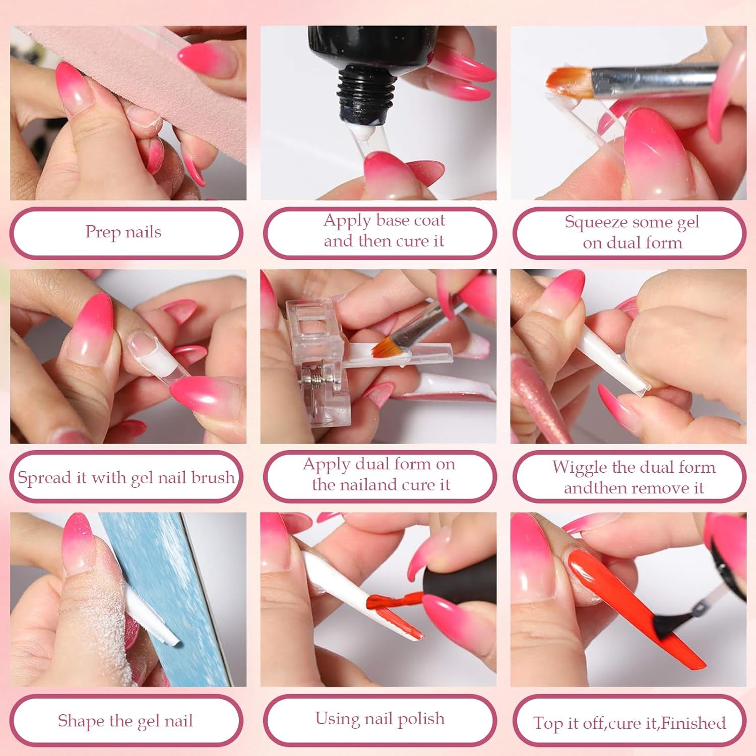 Sada 288 duálních nehtových forem, Dual Shape Nail Art Set, 12 forem prodlužování nehtů, gelových nehtových forem, Vhodné pro začátečníky a manikérky