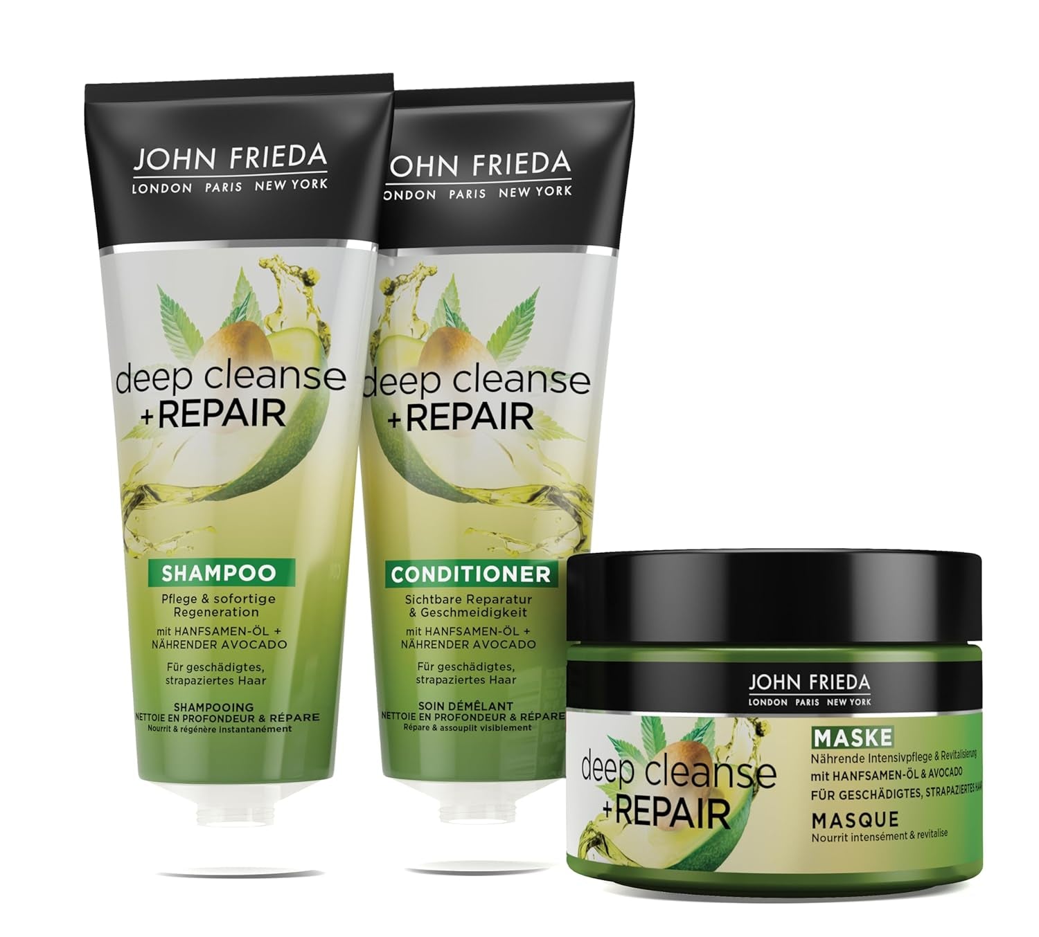 John Frieda - Deep Cleanse & Repair Mask / Treatment - Obsah: 250 ml - S konopným olejem + výživným avokádem - Zklidňující maska na vlasy pro poškozené vlasy Maska na vlasy Naty Shop