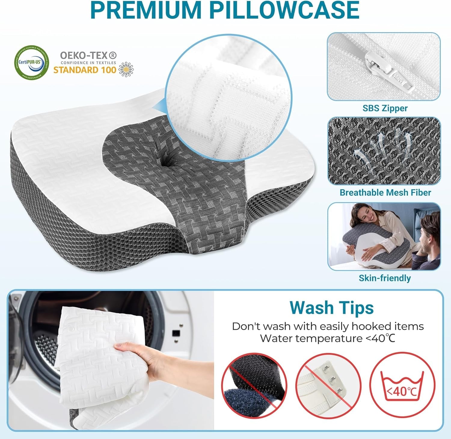Elviros Memory Foam Ortopedický polštář Polštář proti bolesti krku Polštář na spaní Ergonomický Polštář na krk Polštář na podporu krku Polštář proti chrápání pro postranní spáče Žaludeční pražce Bílé Ortopedické polštáře na krk Naty Shop