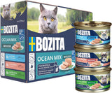 Bozita Mousse Ocean Mix - 12 x 85 g vlhké krmivo pro kočky s tuňákem, lososem nebo žlutou treskou - bez obilovin, bez cukru a umělých barviv - s postbiotiky pro zdravou střevní flóru