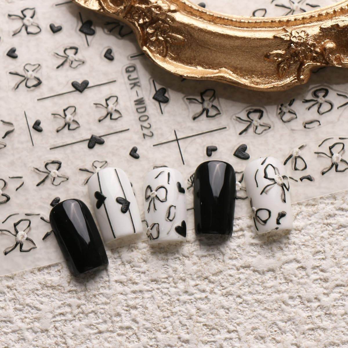 JMEOWIO Nálepka na nehty Bunte Herz Schleife 6 Blatt Nálepka na nehty Selbtklebend Nagelaufkleber Dekoration Nageldesign Zubehör