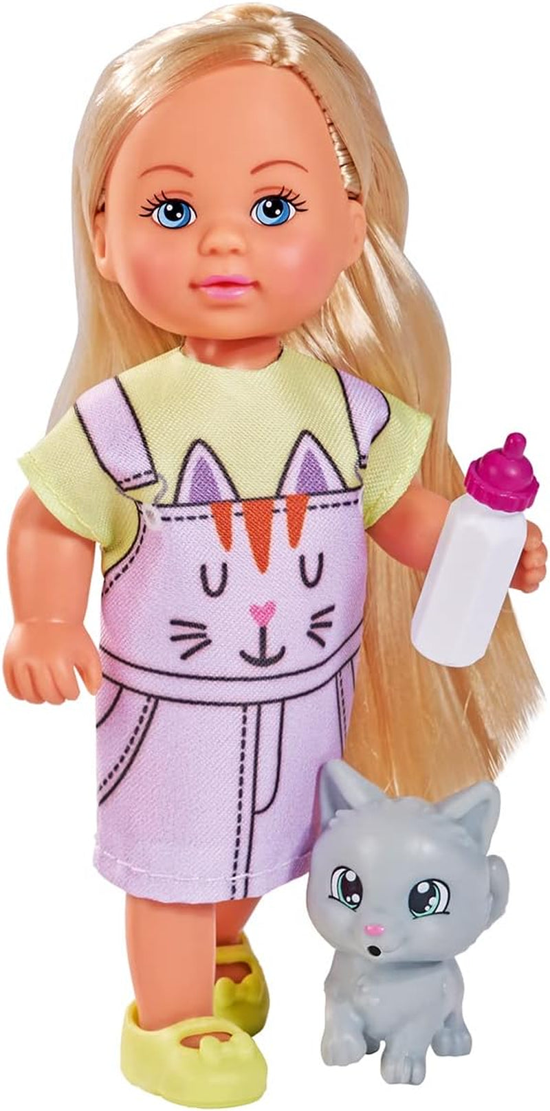 Simba 105733591 - Evi Love Kitty 2 způsoby shody pouze s jednou položkou bude odeslána panenka v roztomilých šatech pro kočky s koťaty a lahví na pití 12 cm Play Doll Ages 3+