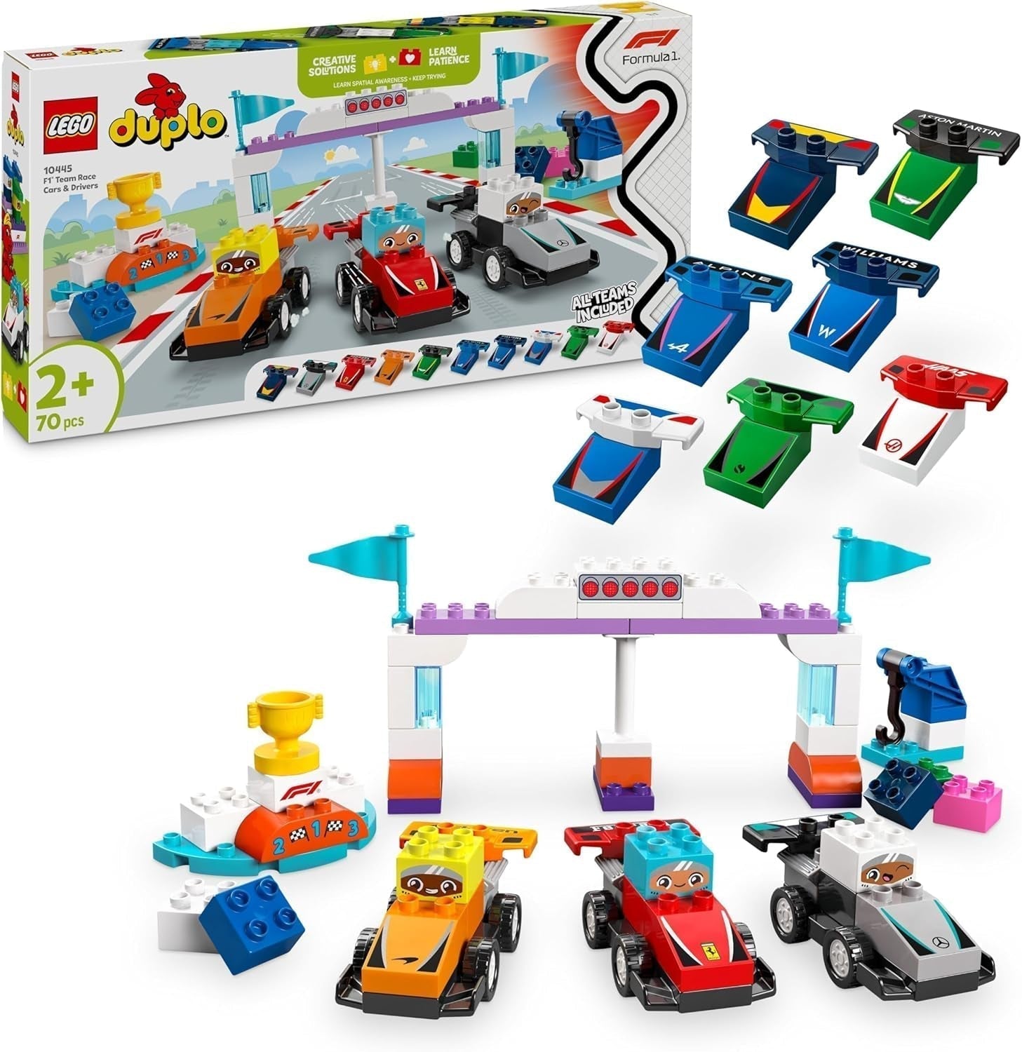 LEGO DUPLO Town F1 Team závodní auta se závodníky, stavebnice pro celou rodinu, nápaditý herní zážitek, dárek k narozeninám pro batolata, chlapce a dívky 2 roky staré 10445 stavebnic Besuche den LEGO-Store Výchozí název