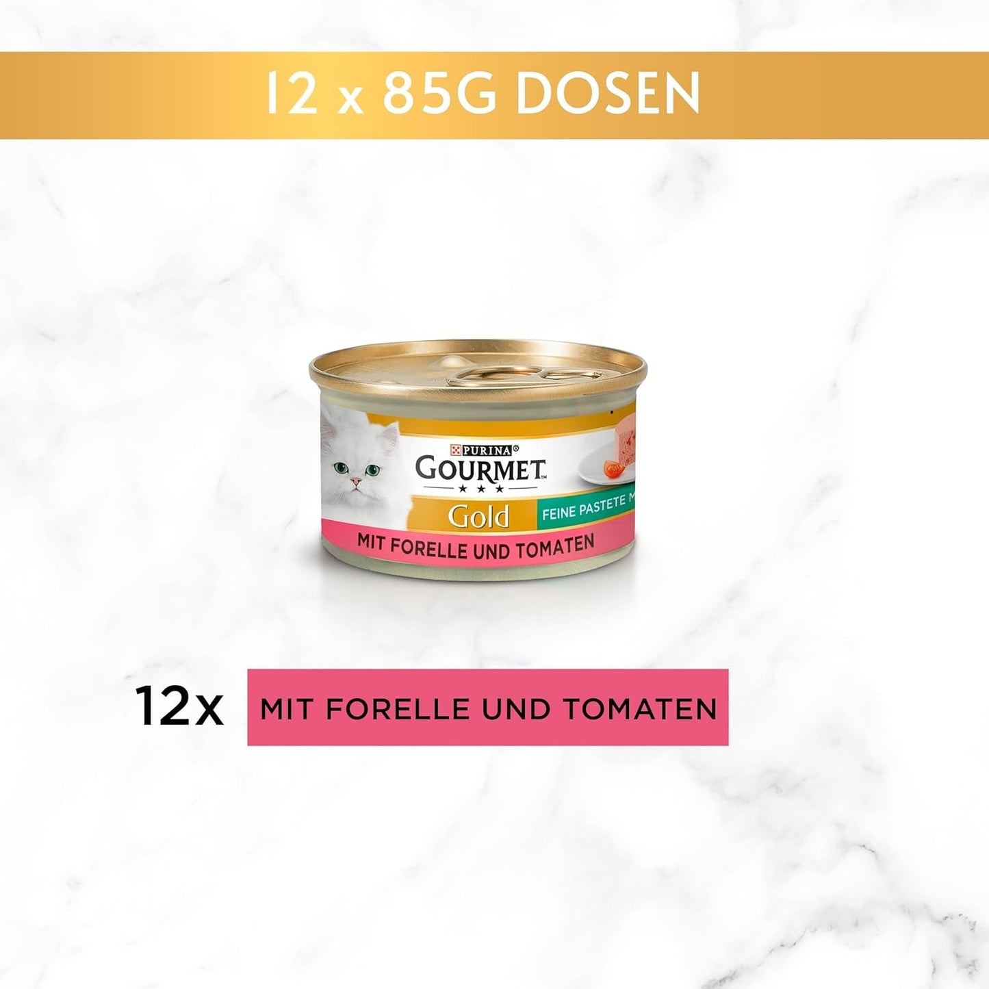 Jemná paštika Gourmet Gold se zeleninou, mokré krmivo pro kočky se pstruhem a rajčaty, balení 12 ks (12 x 85 g)