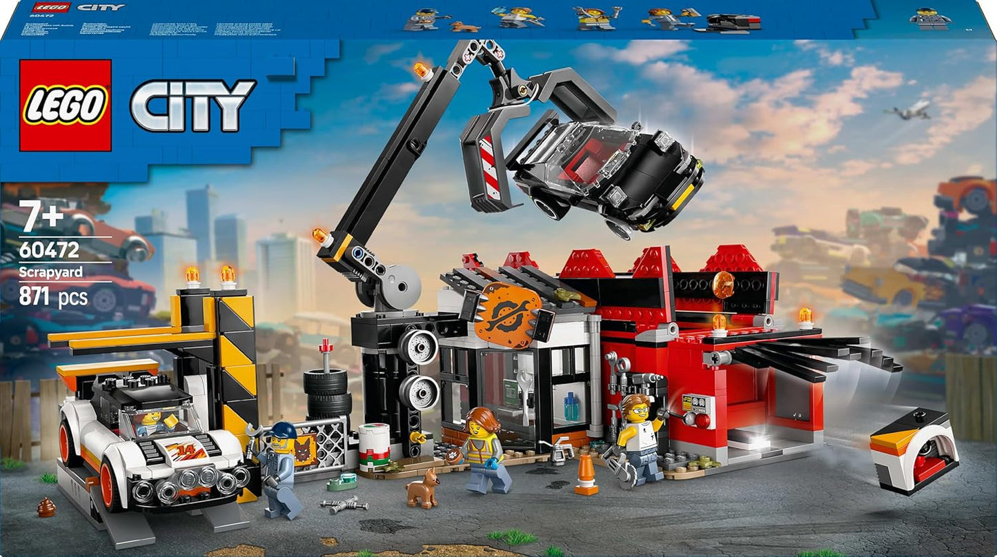 LEGO City vrakoviště s auty - hračka s lisem na šrot a jeřábem, 2 autíčka, 4 fungující minifigurky a kancelářská budova - narozeninové dárky pro chlapce a dívky od 8 let 60472 Stavebnice Besuche den LEGO-Store