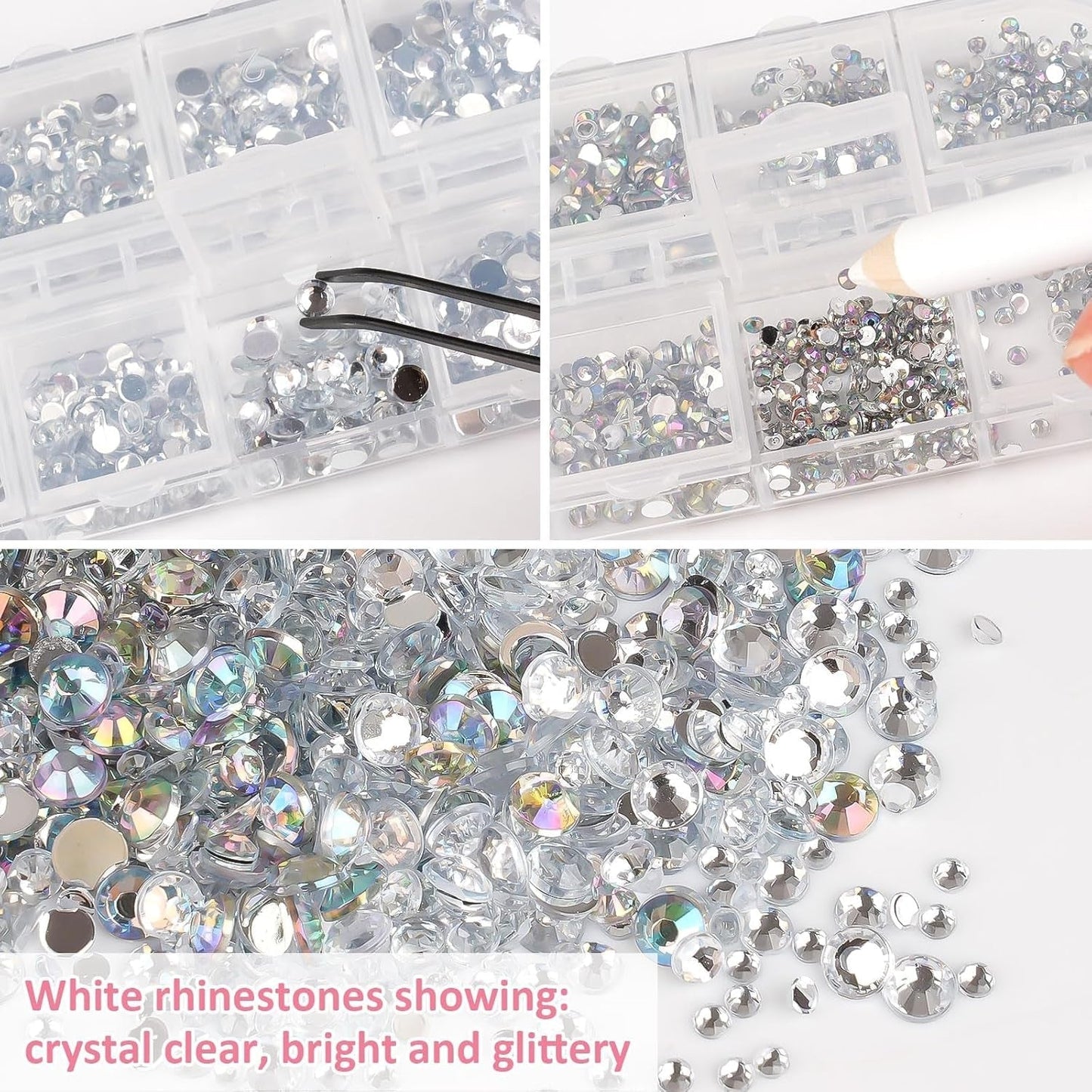 5820 Stück Strasssteine ​​​​Nägel, Glitzersteine ​​Nägel Und Halbrunde Perlen, AB Kristall Rhinestones, Flatback Nagel Steine ​​​​Mit Pinzette Und Stift Für Nagel/Diy (Mehrere Größen Und Farben)