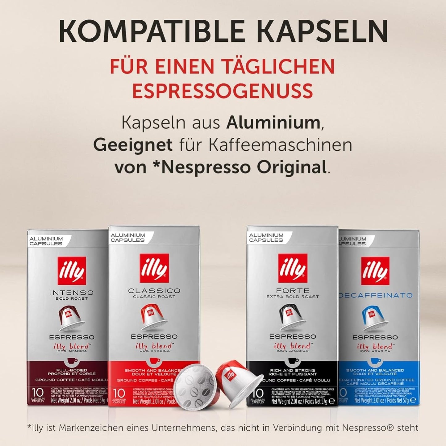 illy, kompatibilní Aluminium-Kaffeekapseln CLASSICO, 100 % Arabica s tóny pomerančových květů a jasmínu, sladká chuť a sladká dochuť, 10 balení po 10 kapslích (celkem 100)