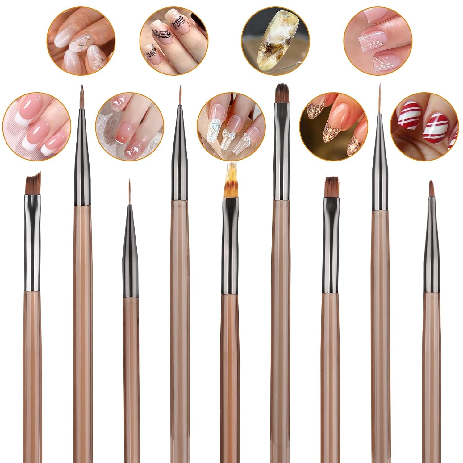 10 Stück Nailart Pinsel Set, štětce Braun Nail Art Pinsel Nageldesign Pinselfür Gelnägelfür Heimwerker Maniküre Salon Zuhause Set pinsel