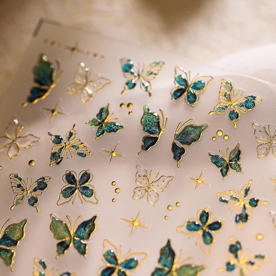 2 Blätter 5D Schmetterling Nálepka na nehty Selbstklebend, Nálepka Nagel Gold Rand, Nagel Designing Zubehör, Nail Art Stickers, Schmetterlinge Deko Nagelaufkleber, Nageltattoos