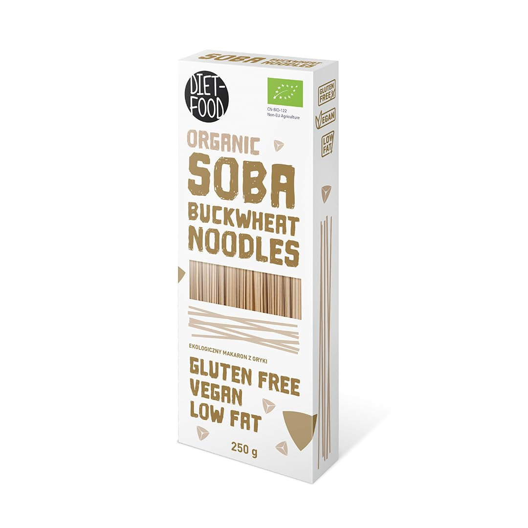 DIETNÍ JÍDLO Bio Buchweizen Soba Nudeln Lebensmittel Těstoviny Veganské Bezlepkové Lactosefrei Sojafrei Nudeln pro vegetariány a vegany 250 gramů