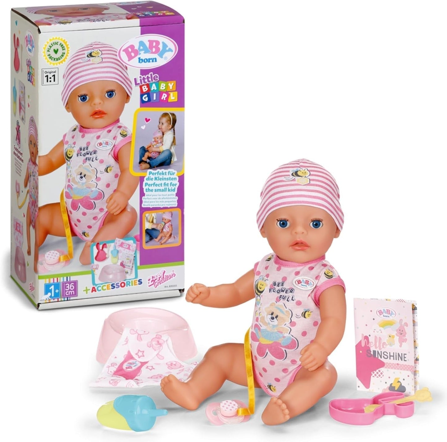 BABY Born Lena (Malá holčička) 36 cm panenka se 7 funkcemi pro 1 rok stará miminka Funguje bez baterie 36 cm Velká panenka Naty Shop Dolls Výchozí název
