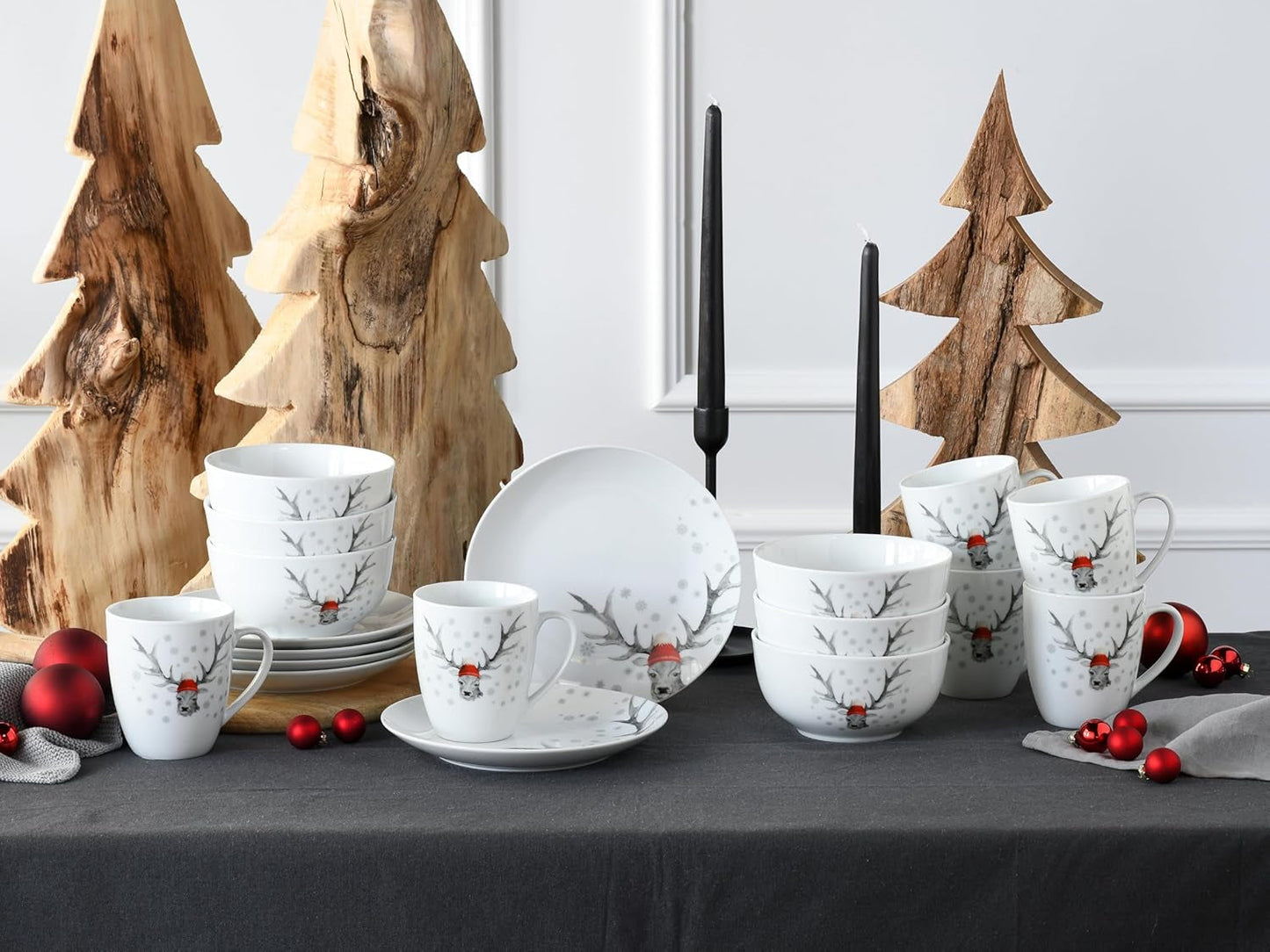 CreaTable, 21498, Luna Hirsch Series, 18dílná sada nádobí pro 6, Porcelánová snídaňová sada, Vhodné do myčky a mikrovlnné trouby, Kvalitní výroba