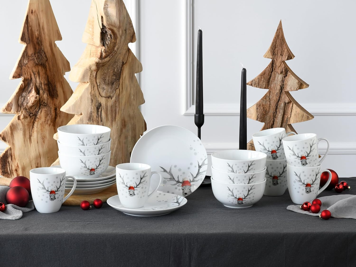 CreaTable, 21498, Luna Hirsch Series, 18dílná sada nádobí pro 6, Porcelánová snídaňová sada, Vhodné do myčky a mikrovlnné trouby, Kvalitní výroba