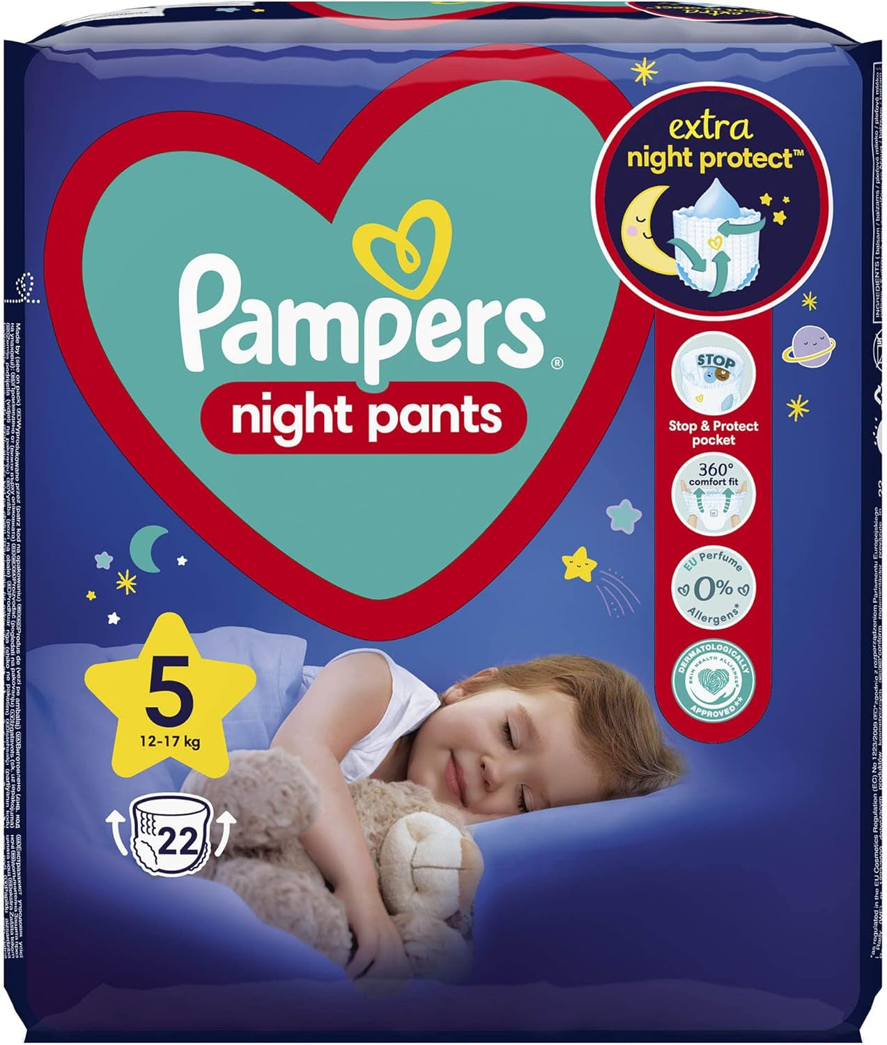 Plenky Pampers (stará verze), noční kalhotky, velikost 5, 22 kusů, 12kg-17kg