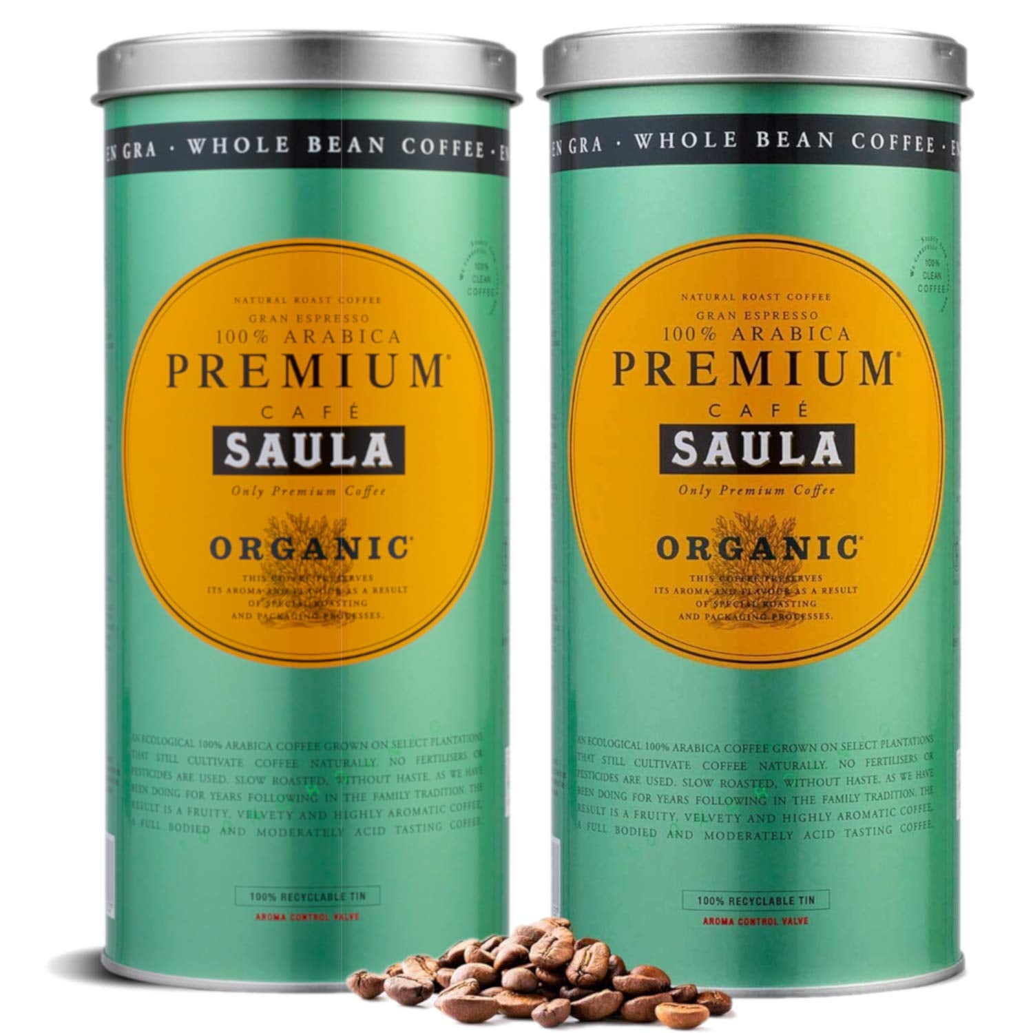 Zrnková prémiová káva Saula, balení 2 krabičky x 500g. 100% organická Arabica