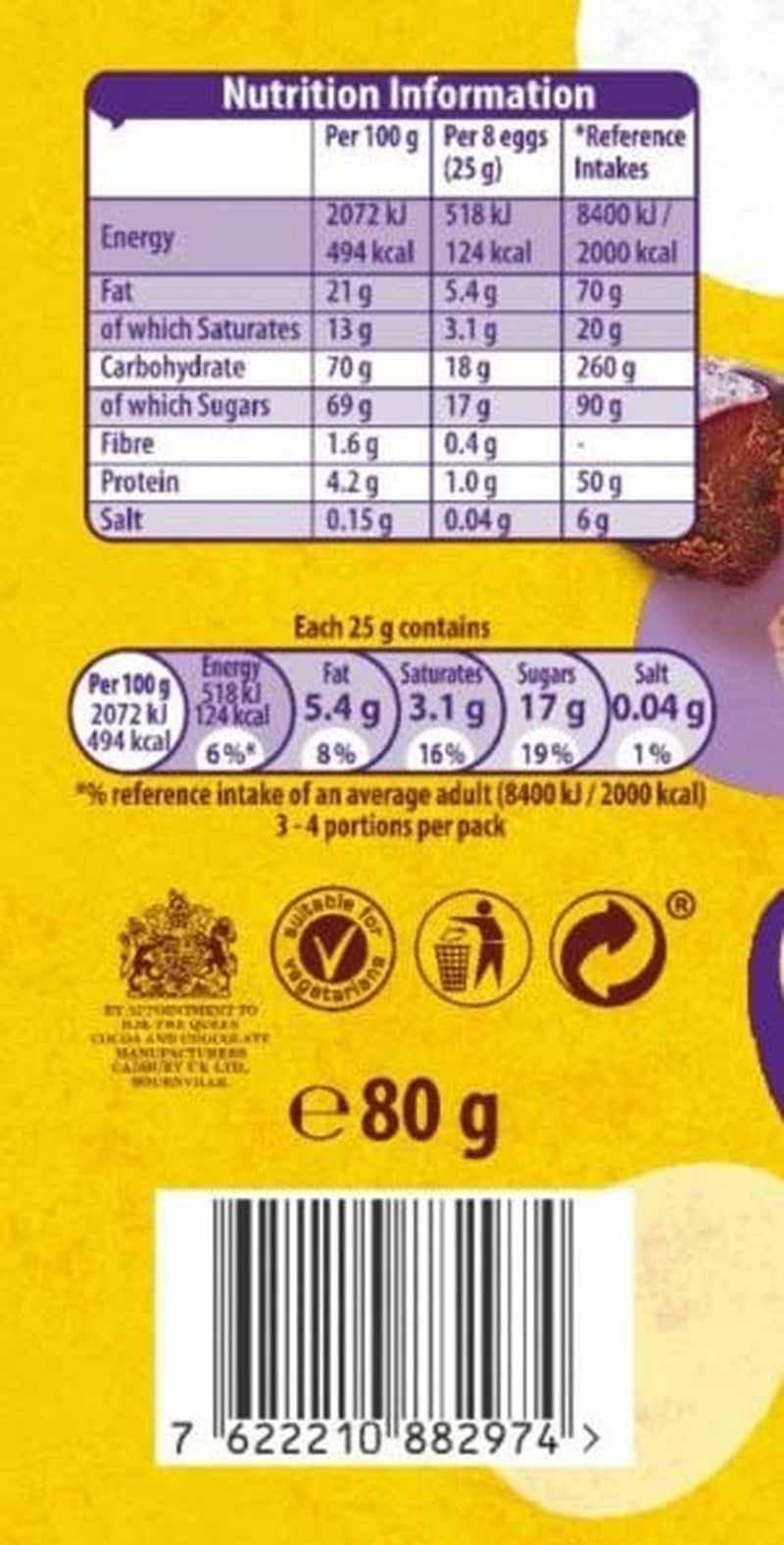 Pevný sáček malých čokoládových vajíček (80 g) v křupavém tácku na cukr (velikonoční formy)
