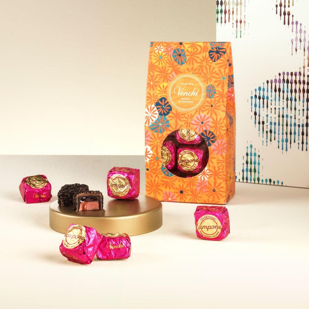 Venchi – Murrine Čokoláda Malinová Pralinková krabička, hořká čokoláda, 288 g, bez lepku, bez umělých barviv, bez konzervantů – perfektní nápad na dárek