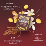 Pukka | Směs organických ochucených čajů "Vanilla Chai" | Skořice, zázvor a vanilka | Čaj pro pochoutku s přírodní sladkostí | Balení po 1 | 20 čajových sáčků