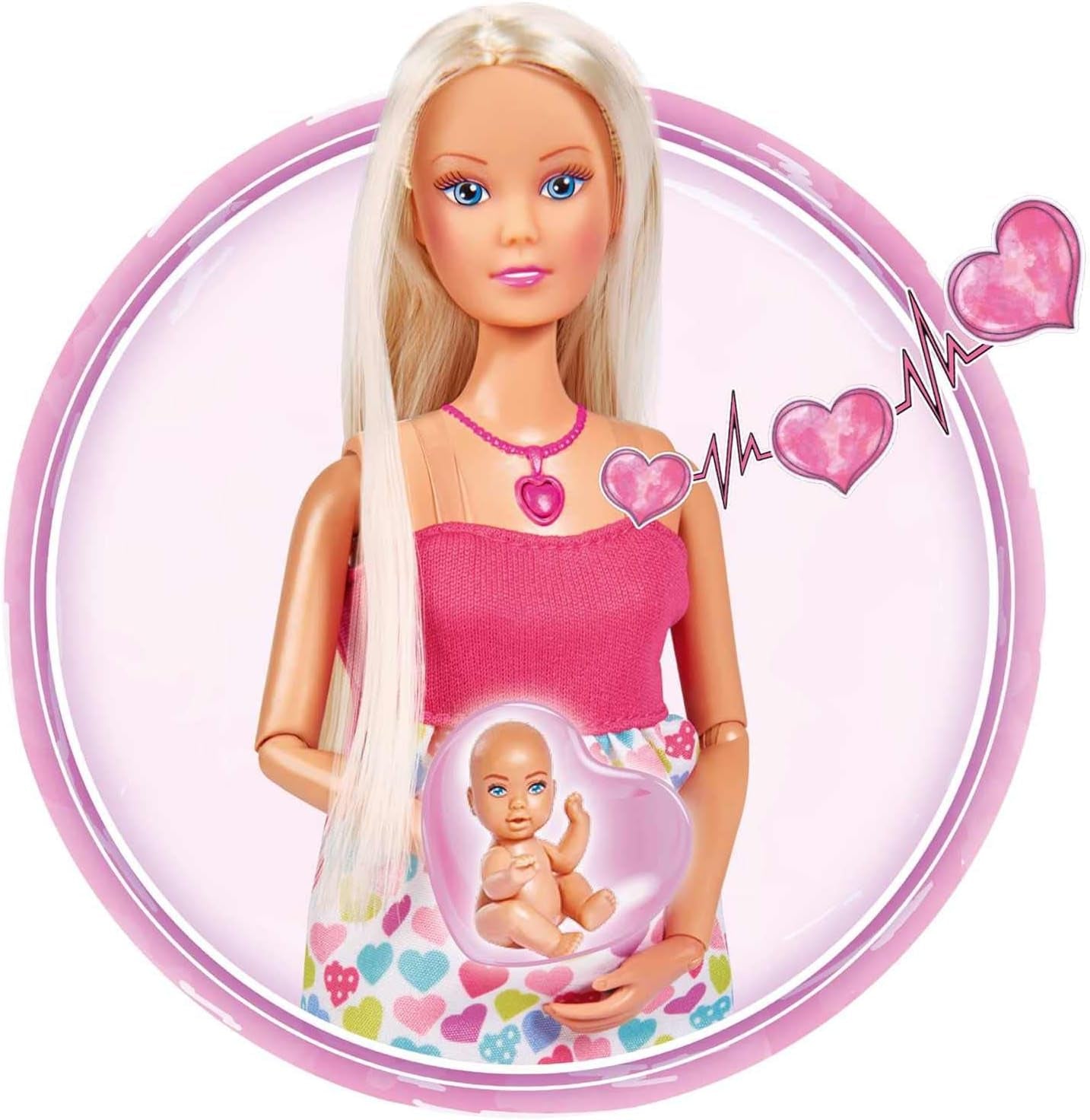 Simba 105733480 - Batoh pro miminko Steffi Love, panenka pro těhotné s miminkem a skvělými zvuky, doplňky pro miminka a nosítka, panenky Pink Naty Shop