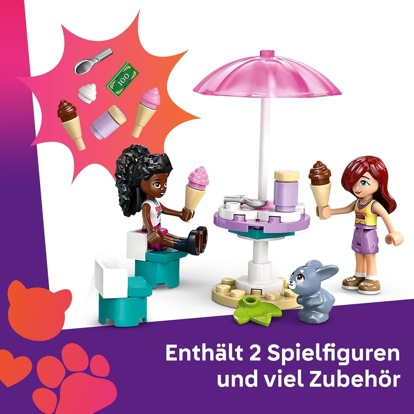 LEGO Friends Náklaďák na zmrzlinu Heartlake City Hrací sada 2 figurky a zajíček Stavebnice 4 roky stará holčičí postavička Stavebnice Minifigurka 42644 Stavebnice Besuche den LEGO-Store