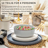 SÄNGER Bombay Moonlight | 12dílná sada keramického nádobí pro 4, 4 talíře, 4 dezertní talíře, 4 misky, různé barvy | SBÍRKA HODNOT