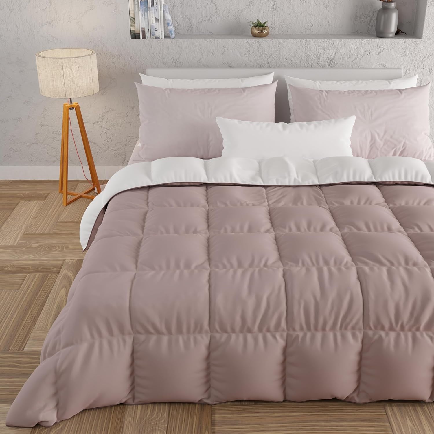 PETTI Artigiani Italiani - Zimní přikrývka na dvojlůžko, maxi, jednobarevná, oboustranná, bílá, šedá, 100% Made in Italy Přikrývky a přikrývky Naty Shop Starorůžová bílá Una Piazza E Mezza
