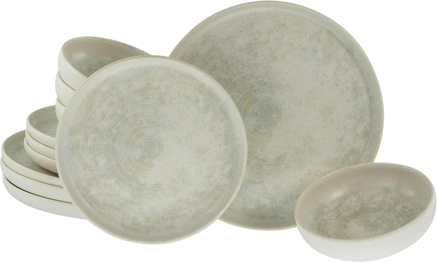 CreaTable, 23714, řada Uno Athena, 12dílná sada nádobí pro 4 osoby, sada porcelánových talířů, vhodné do myčky a mikrovlnné trouby, vyrobeno v Portugalsku