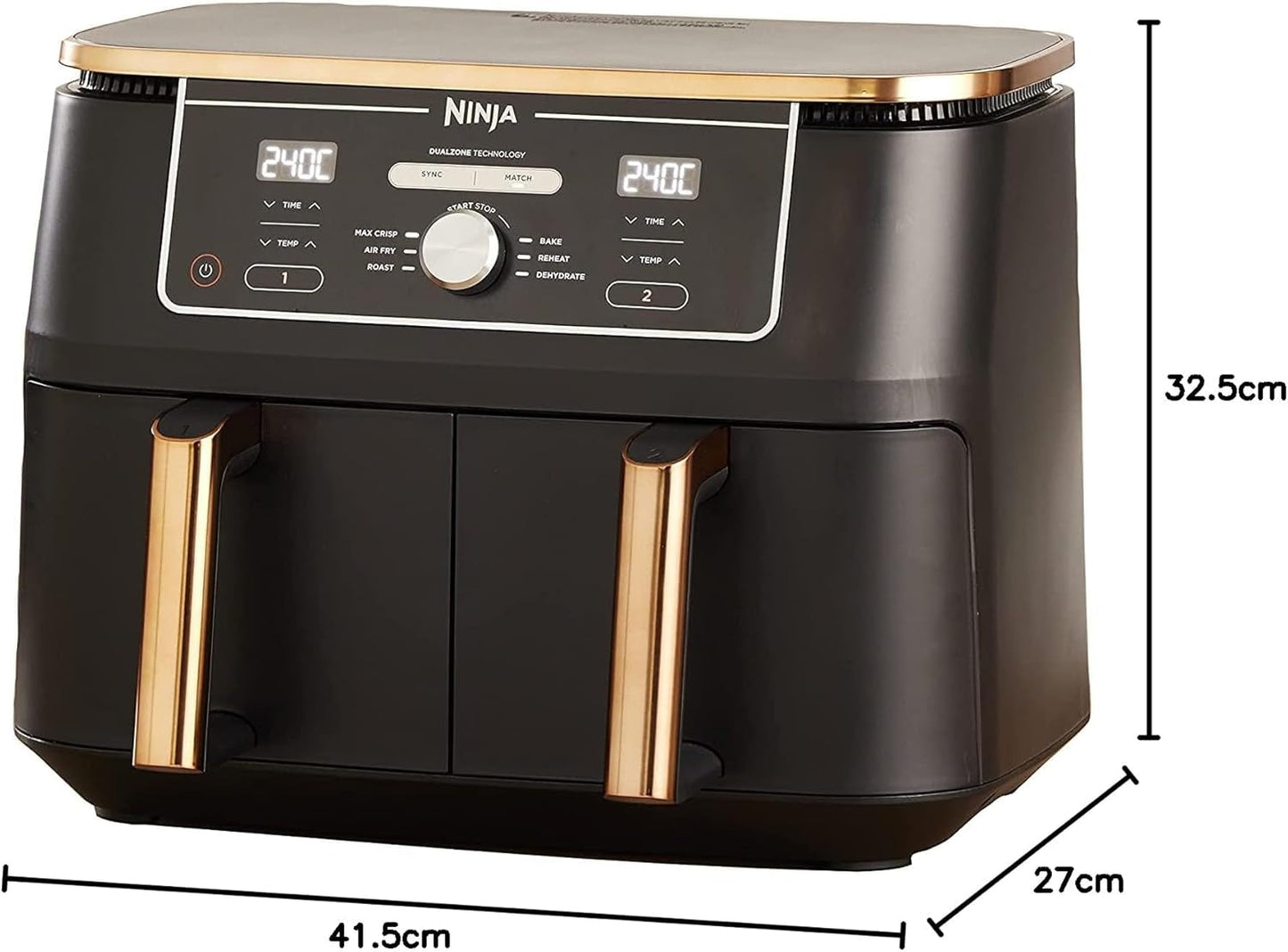 Dvouzónová vzduchová fritéza Ninja Foodi AF400EUCP MAX, vzduchová fritéza 9,5 l, 2 přihrádky, s kleštěmi, nepřilnavý povrch Domácí spotřebiče Naty Shop