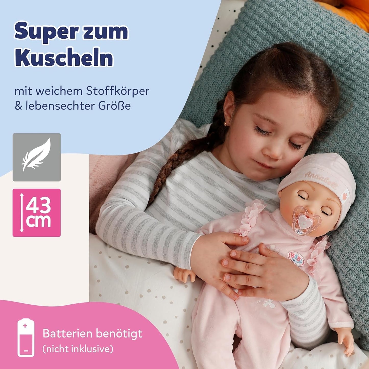BABY Born Annabell 43 cm - Měkká panenka se 7 elektronickými funkcemi a zvukem - Vhodné pro děti od 3 let - Panenka obsahuje příslušenství - Vyžaduje baterie